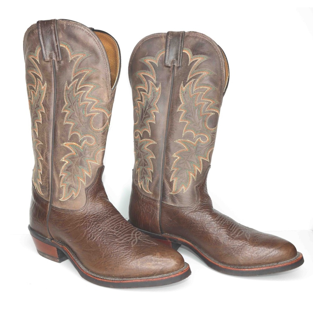 Tony Lama 7951 Krauss Brown Leather Cowboy Western Pull-On Boots Mens Size 9 D
